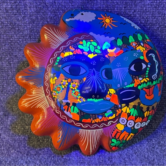 Vintage Terracota Mexican Folk Art Sun & Moon - Picture 2 of 4
